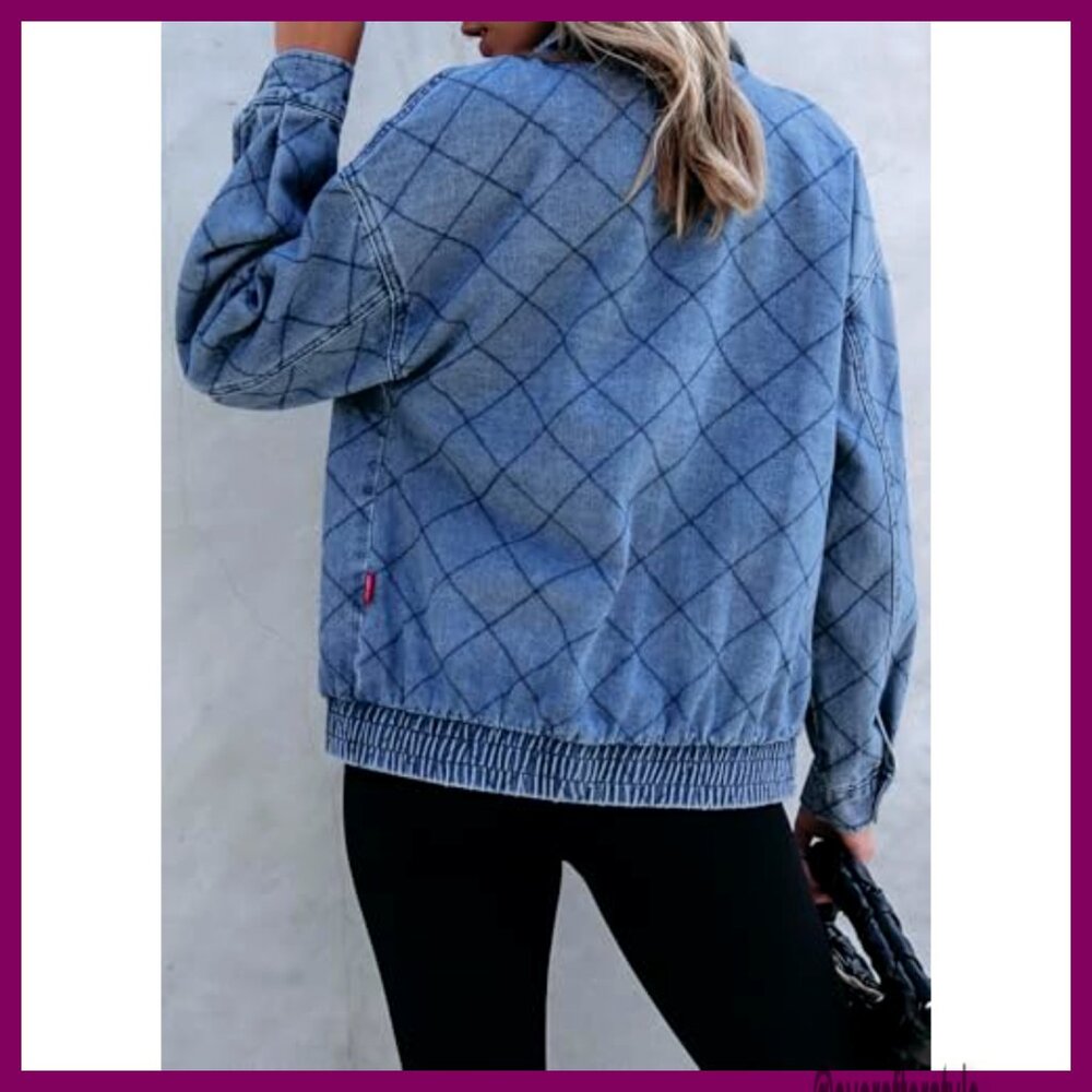 Oversized Denim Jacket Shacket, Stretch Cotton Po… - image 2